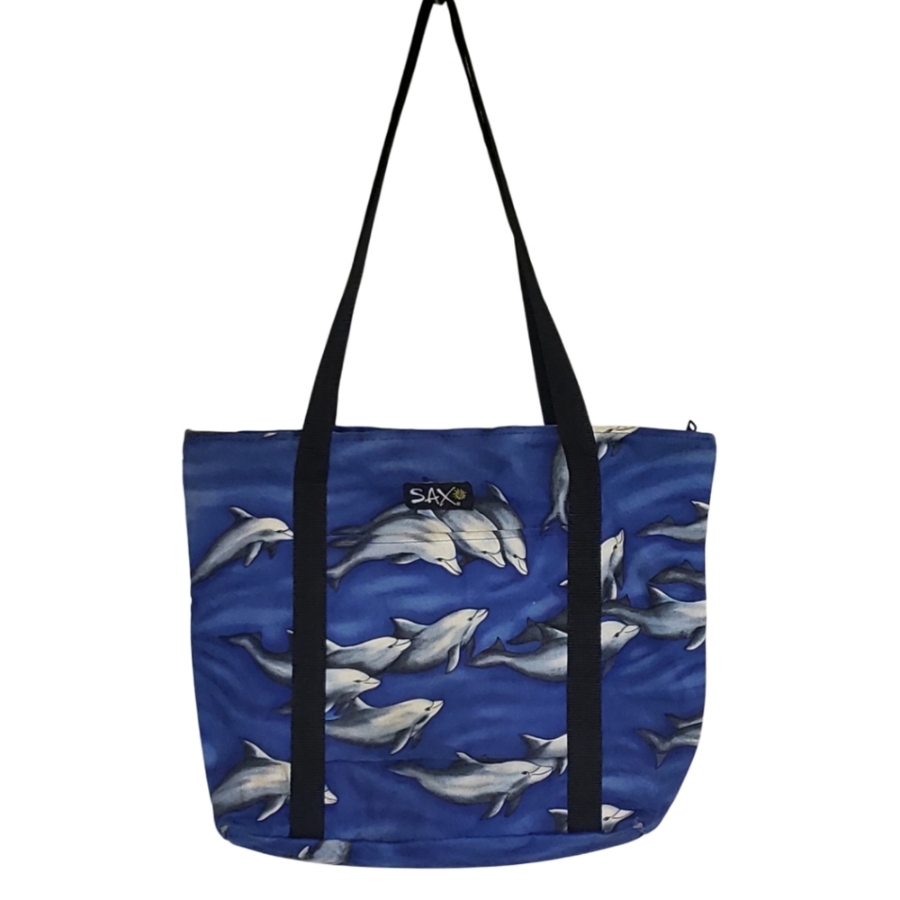 SAX TOTES Dolphins In Ocean Canvas Crossbody One Shoulder Strap Tote Bag.